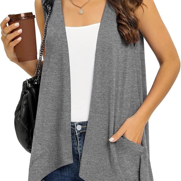 Other - Women's Lightweight Knit Cardigan Sleeveless Pockets High Low Hem Summer